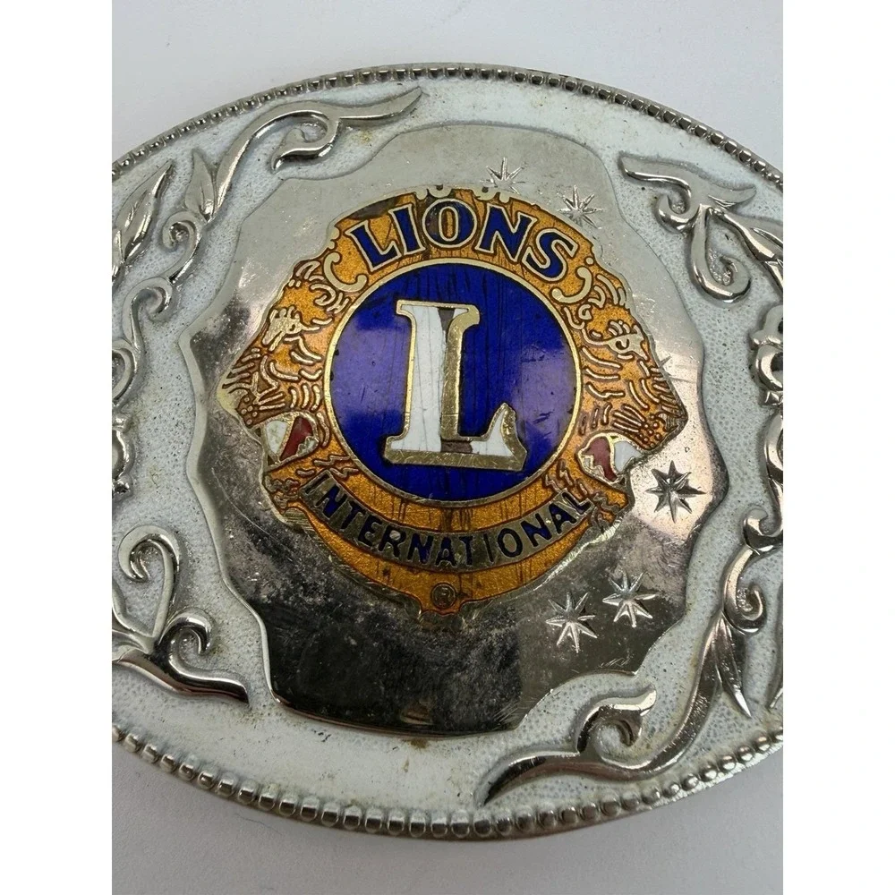 Lions Club International Logo Belt Buckle Vintage Silver Tone